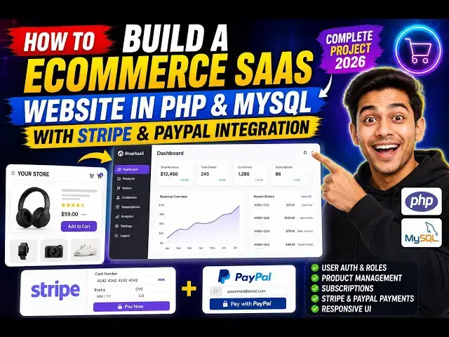 Video thumbnail for How to Build a ECommerce SaaS Website in PHP & MySQL With Stripe & PayPal Integration in Browser