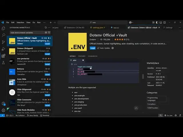 Video thumbnail for VS Code’s Secret Weapon for .env Files Autocomplete & Vault Protection With Black Color to Hide