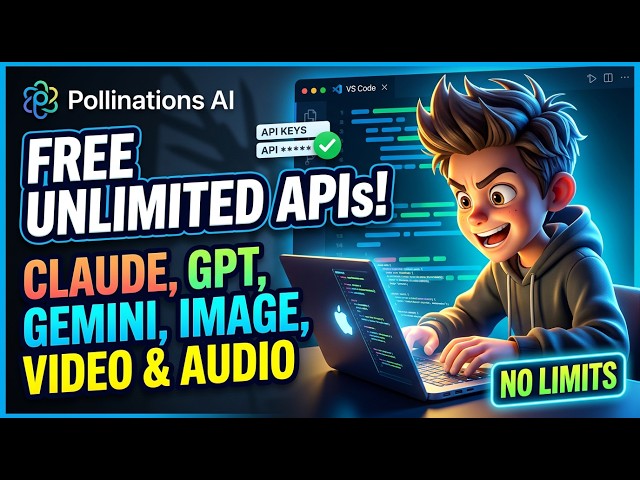 Video thumbnail for Pollinations AI FREE API Unlimited FREE Claude, GPT, Gemini, Image, Video & Audio APIs (No Limits)