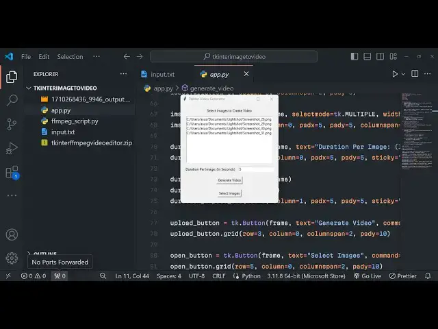 Video thumbnail for Python 3 Tkinter FFMPEG Project to Build Video Editor to Create Videos From Multiple Images GUI App