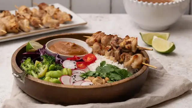 'Video thumbnail for Spicy Chicken Satay Bowl Recipe'