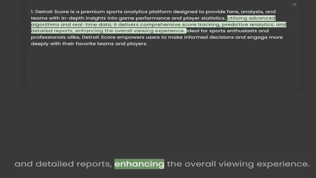 'Video thumbnail for 1. Detroit Score is a premium sports analytics platform designed to provide fans, analysts, and teams with in-depth insights into game performance and player statistics. Utilizing advanced algorithms and real-time data, it delivers compre'