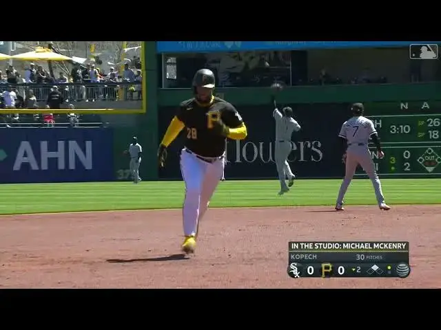 'Video thumbnail for Canaan Smith-Njigba CRANKS a Speedy Triple! | Pittsburgh Pirates | 4/9/2023'