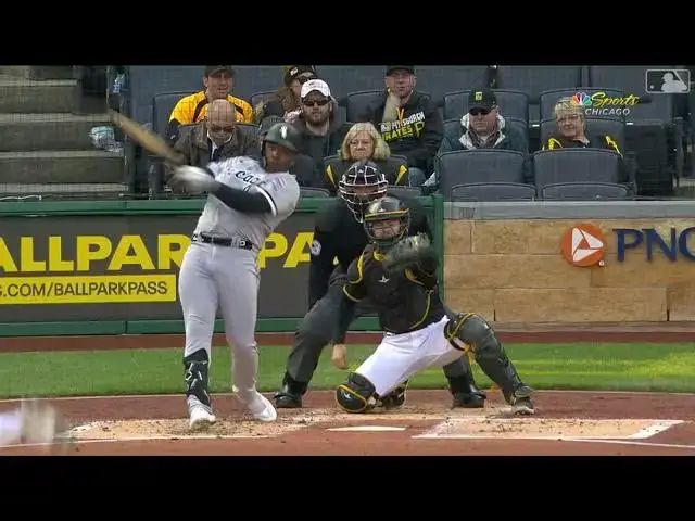 'Video thumbnail for Oscar Colas SMACKS a RBI Single, Scoring Andrew Vaughn! | Chicago White Sox | 4/8/2023'