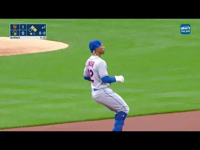 'Video thumbnail for Francisco Lindor SLUGS a RBI Double, Scoring Starling Marte! | New York Mets | 4/5/2023'