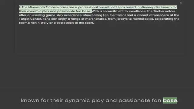 Video thumbnail for their dynamic play and passionate fan base. With a commitment to excellence, the Timberwolves offer an exciting game-day experience, showcasing top-tier talent and a vibrant atmosphere at the Target Center. Fans can enjoy a range of merch