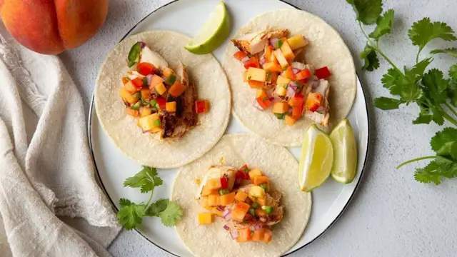 Video thumbnail for Mahi Mahi Tacos With Peach Salsa Recipe