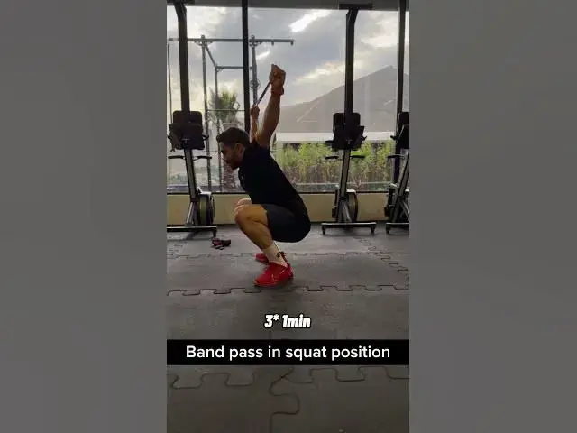 Video thumbnail for Band pass in squat position #functionalfitness  #motivation #correctiveexercise #mobility