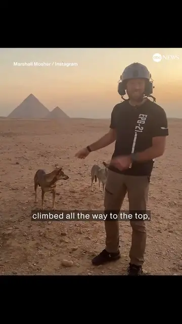 Video thumbnail for “I think he got down! On Oct. 14, paraglider Alex Lang spotted a dog atop Egypt's Great Pyramid of Giza.