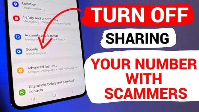 'Video thumbnail for ANDROID PHONE share your PHONE NUMBER with SCAMMERS. TURN IT OFF'