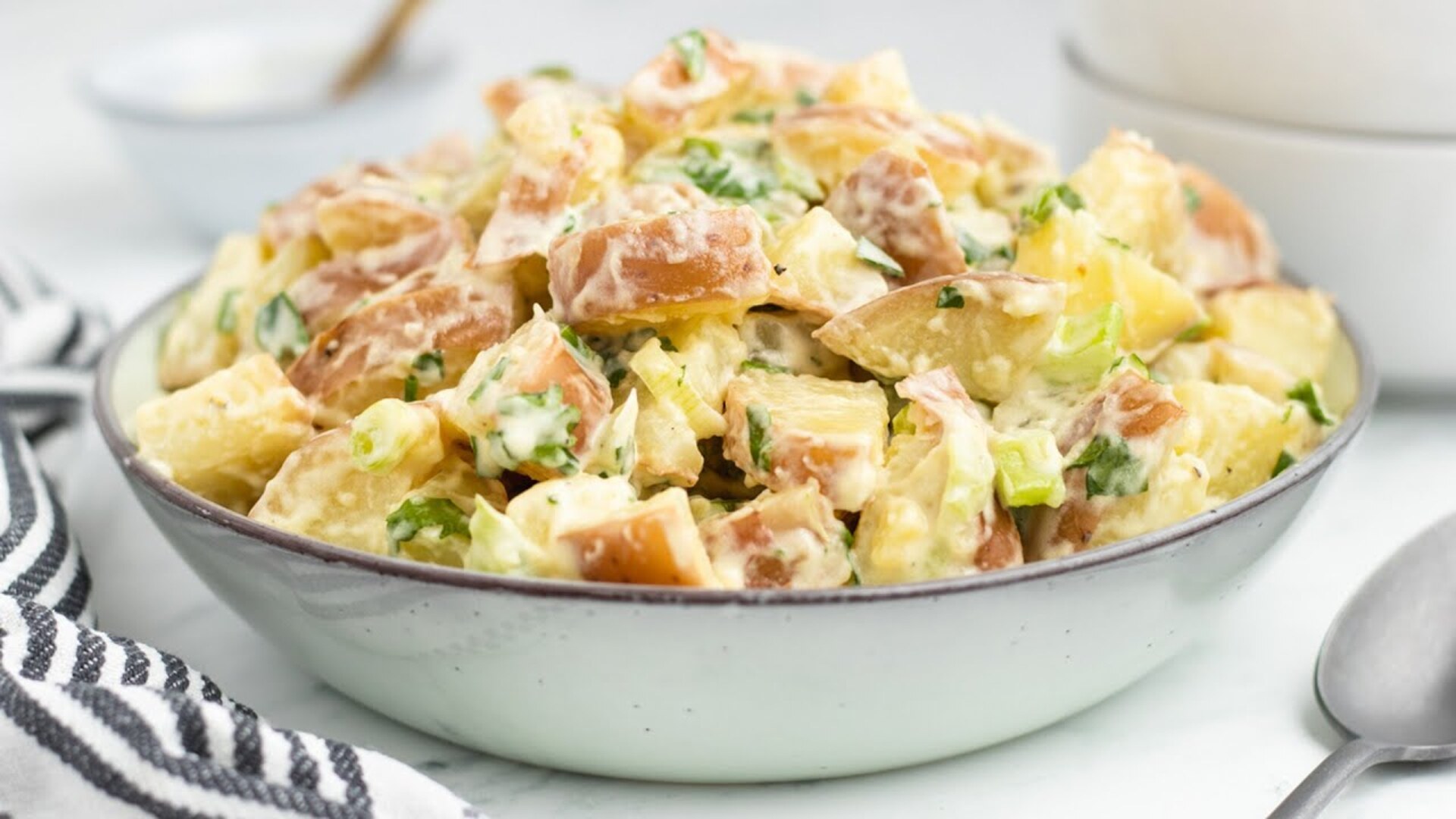Video thumbnail for Picnic-Perfect Red Potato Salad Recipe