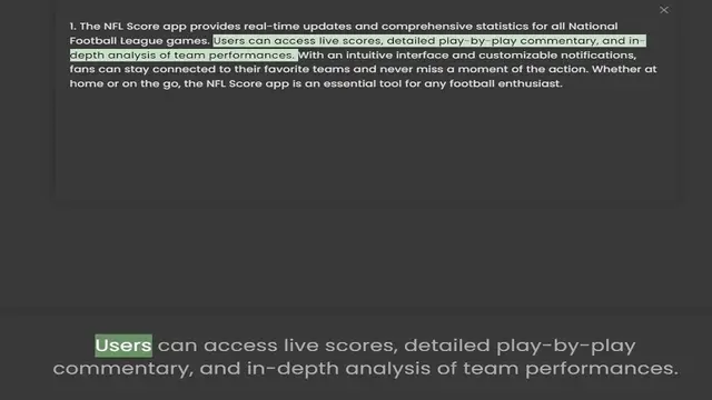 Video thumbnail for 1. The NFL Score app provides real-time updates and comprehensive statistics for all National Football League games. Users can access live scores, detailed play-by-play commentary, and in-depth analysis of team performances. With an intui