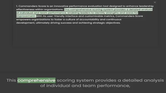 'Video thumbnail for 1. Commanders Score is an innovative performance evaluation tool designed to enhance leadership effectiveness within organizations. This comprehensive scoring system provides a detailed analysis of individual and team performance, enablin'
