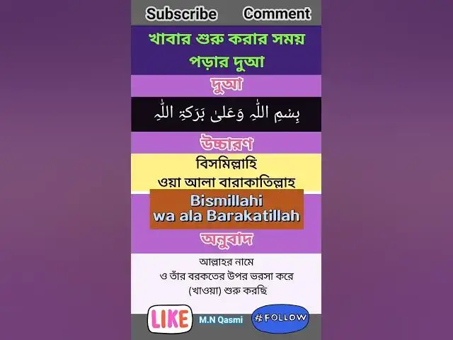 Video thumbnail for খাবার শুরু করার সময় পড়ার দুআ। #দুআ #দুয়া #দোয়া #dua #duaas #duaandwazaif #hadis #hadees #hadith