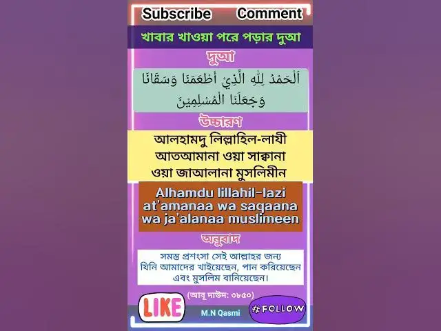 Video thumbnail for খাবার খাওয়ার পরের দুআ। #দুআ #দুয়া #দোয়া #হাদিস #dua #duaas #duaandwazaif #hadis #hadees #hadith