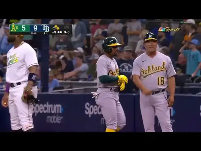 'Video thumbnail for Tony Kemp KNOCKS a RBI Single, Scoring Shea Langeliers! | Oakland Athletics | 4/7/2023'