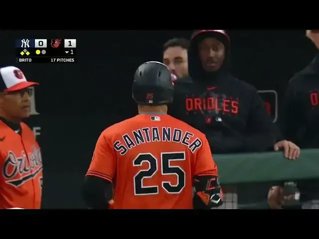 'Video thumbnail for Anthony Santander BELTS a RBI Sacrifice-Fly, Scoring Cedric Mullins! | Baltimore Orioles | 4/8/2023'