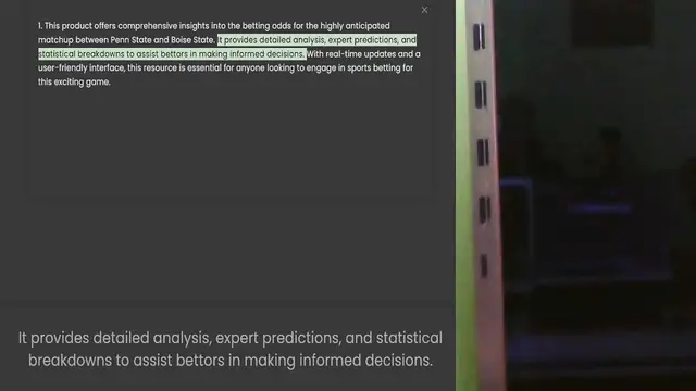 Video thumbnail for 1. This product offers comprehensive insights into the betting odds for the highly anticipated matchup between Penn State and Boise State. It provides detailed analysis, expert predictions, and statistical breakdowns to assist bettors in