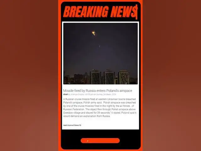 Video thumbnail for Missile fired by Russia enters Poland's airspace | #shorts #news