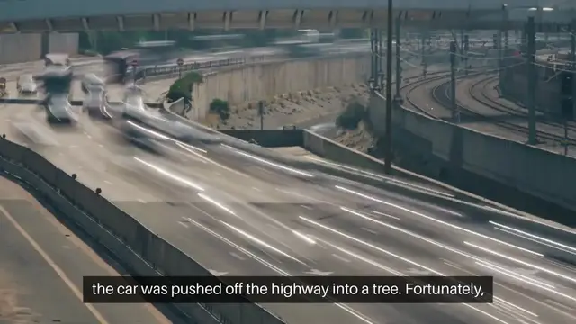 'Video thumbnail for Lumber Falls Off Truck on Overpass and Strikes Car Below in ‘Life-or-Death Situation’'