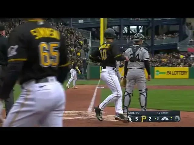 'Video thumbnail for Ke'Bryan Hayes CRANKS a RBI Double, Scoring Bryan Reynolds! | Pittsburgh Pirates | 4/7/2023'