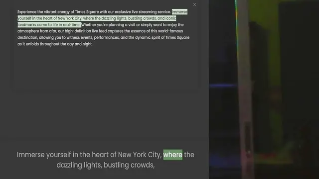 Video thumbnail for Experience the vibrant energy of Times Square with our exclusive live streaming service. Immerse yourself in the heart of New York City, where the dazzling lights, bustling crowds, and iconic landmarks come to life in real-time. Whether y