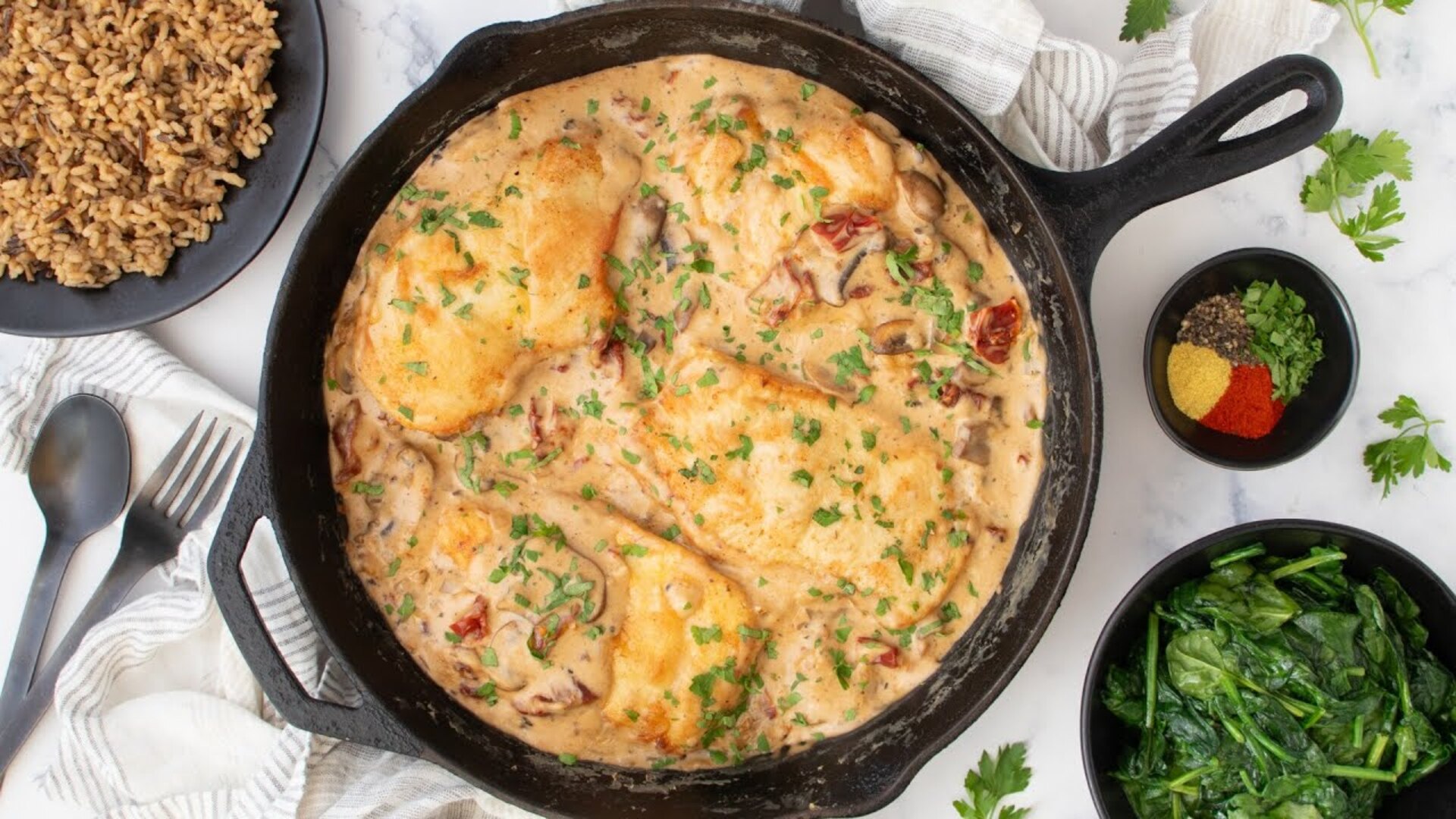 Video thumbnail for Say Goodbye To Boring Chicken With This Creamy Mushroom Skillet Recipe