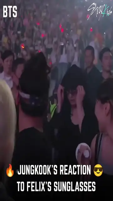 Video thumbnail for When Felix threw his sunglasses to the fans... but Jungkook ended up wearing them instead! 😭😎