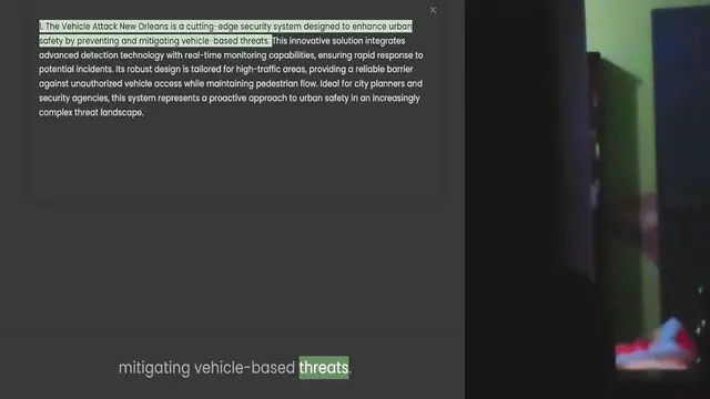 Video thumbnail for safety by preventing and mitigating vehicle-based threats. This innovative solution integrates advanced detection technology with real-time monitoring capabilities, ensuring rapid response to potential incidents. Its robust design is tail