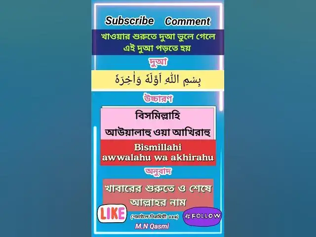 Video thumbnail for খাওয়ার শুরুতে দুআ ভুলে গেলে এই দুআ পড়তে হয়। #দুআ #দোয়া #dua #duaas #duaandwazaif #hadis #hadees