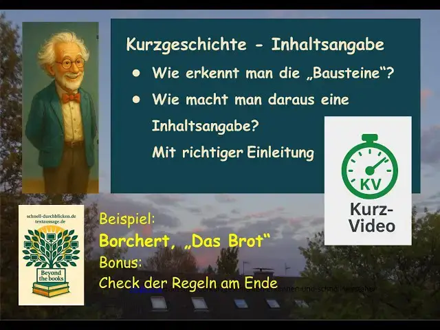 Video thumbnail for KV: Inhaltsangabe zur Kurzgeschichte: Hier der allgemeine Überblick - mit Regel-Check am Ende