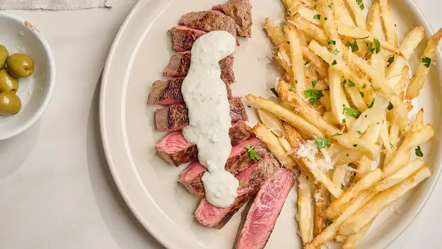 Video thumbnail for Dirty Martini-Inspired Steak Frites Recipe