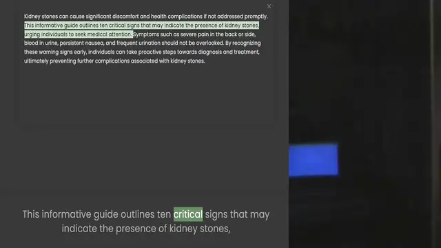 'Video thumbnail for Kidney stones can cause significant discomfort and health complications if not addressed promptly. This informative guide outlines ten critical signs that may indicate the presence of kidney stones, urging individuals to seek medical atte'