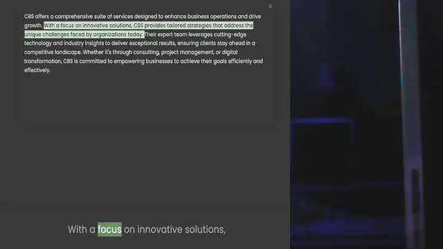 Video thumbnail for growth. With a focus on innovative solutions, CBS provides tailored strategies that address the unique challenges faced by organizations today. Their expert team leverages cutting-edge technology and industry insights to deliver exception