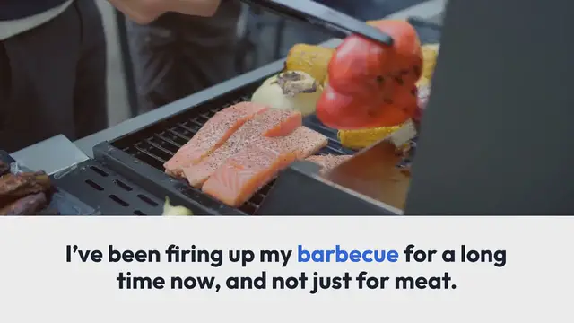 Video thumbnail for Grilled salad with halloumi, peach and tahini pomegranate cream