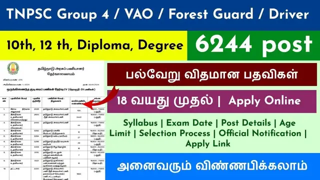 'Video thumbnail for TNPSC Group 4 Notification | VAO, Typist, Junior Assistant | 6422 Vacancies | Apply Link'