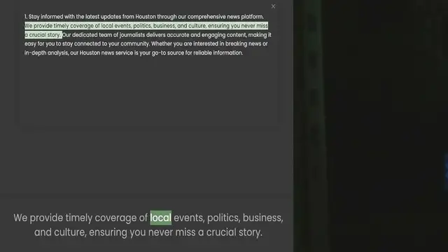 Video thumbnail for 1. Stay informed with the latest updates from Houston through our comprehensive news platform. We provide timely coverage of local events, politics, business, and culture, ensuring you never miss a crucial story. Our dedicated team of jou