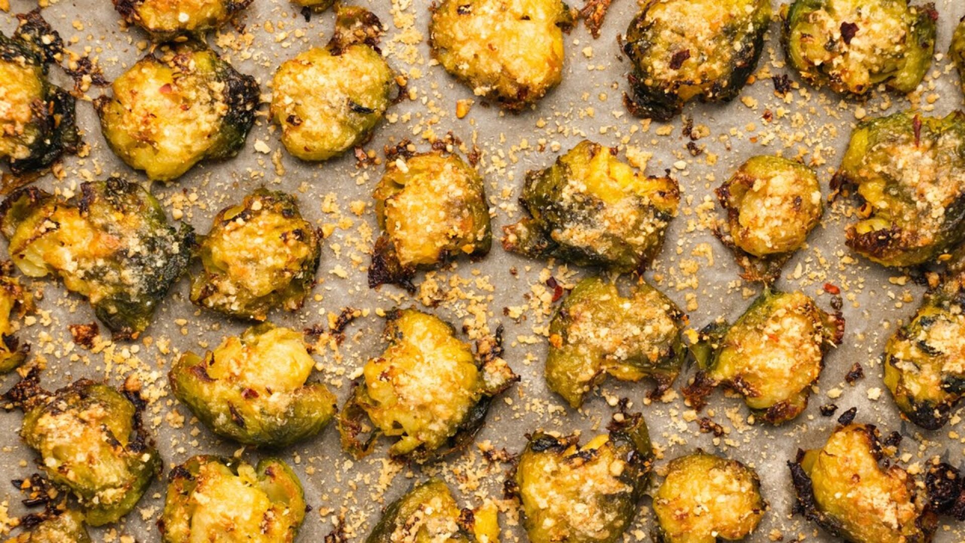 Video thumbnail for Crispy Smashed Brussels Sprouts Recipe