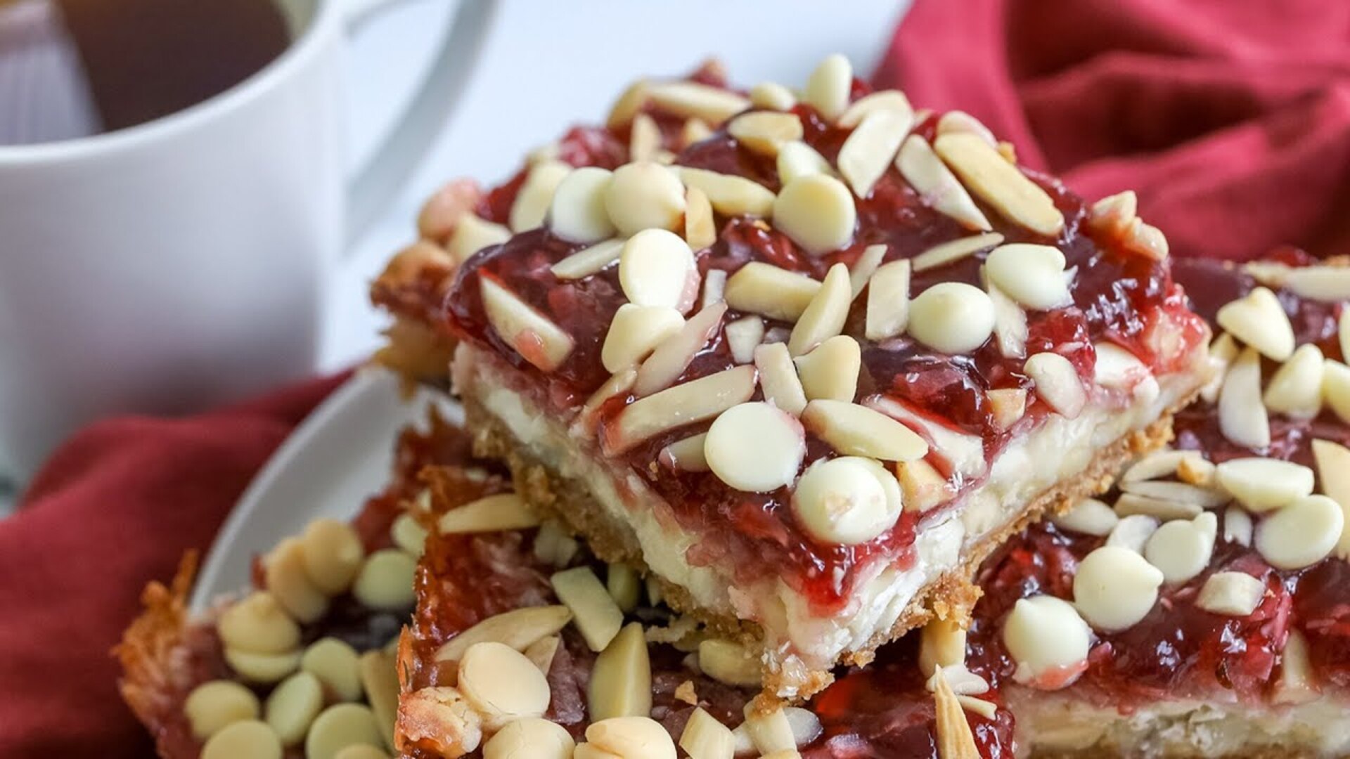 Video thumbnail for Raspberry White Chocolate Layer Bars Recipe