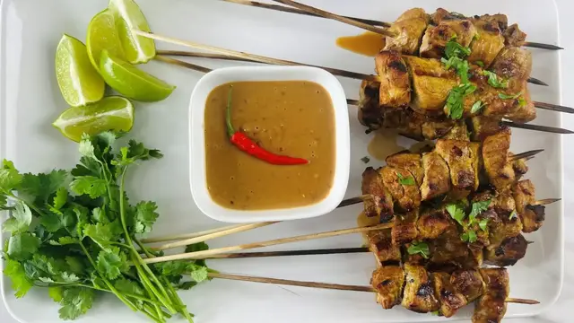 Video thumbnail for Pork Satay With Peanut Dipping Sauce Recipe