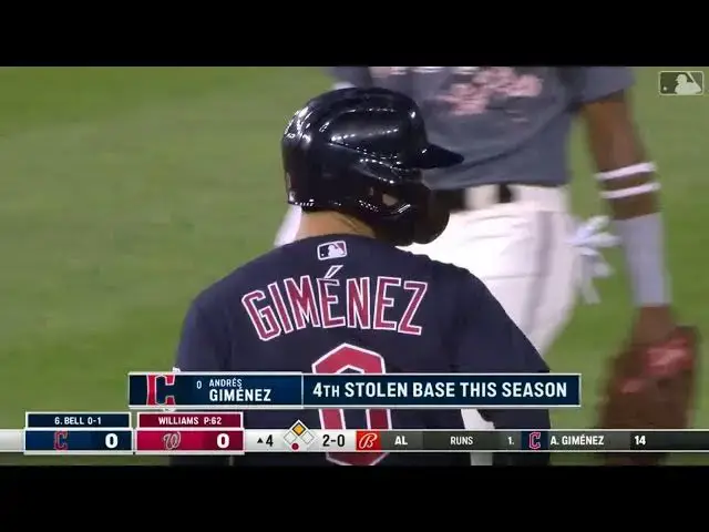 'Video thumbnail for Andres Gimenez STEALS His 4th Base of the Season! | Cleveland Guardians | 4/14/2023'