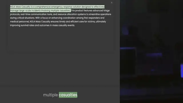 Video thumbnail for manage large-scale incidents involving multiple casualties. This product features advanced triage protocols, real-time communication tools, and resource allocation systems to streamline operations during critical situations. With a focus
