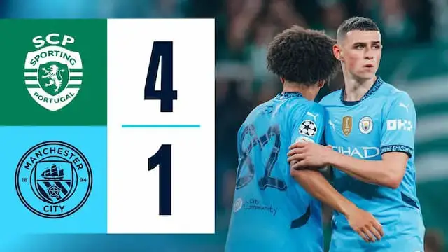 'Video thumbnail for HIGHLIGHTS! City fall to Champions League defeat at Sporting | Sporting CP 4-1 Man City | UCL'