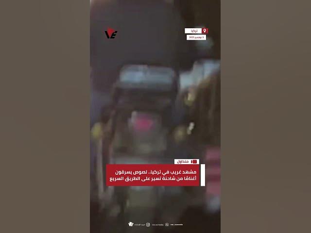 Video thumbnail for مشهد غريب في #تركيا.. لصوص يسرقون أغنامًا من شاحنة تسير على الطريق السريع