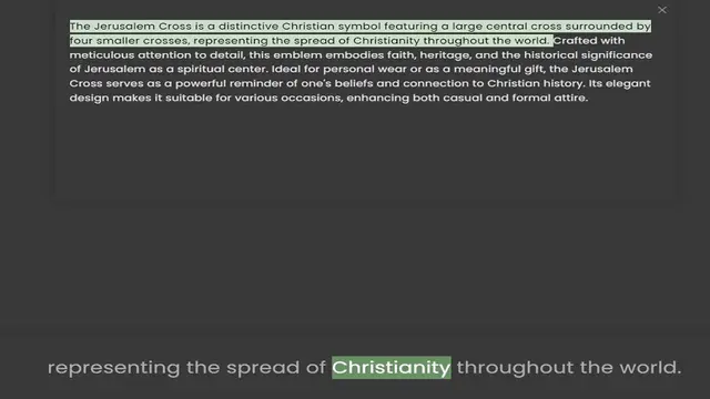Video thumbnail for four smaller crosses, representing the spread of Christianity throughout the world. Crafted with meticulous attention to detail, this emblem embodies faith, heritage, and the historical significance of Jerusalem as a spiritual center. Ide