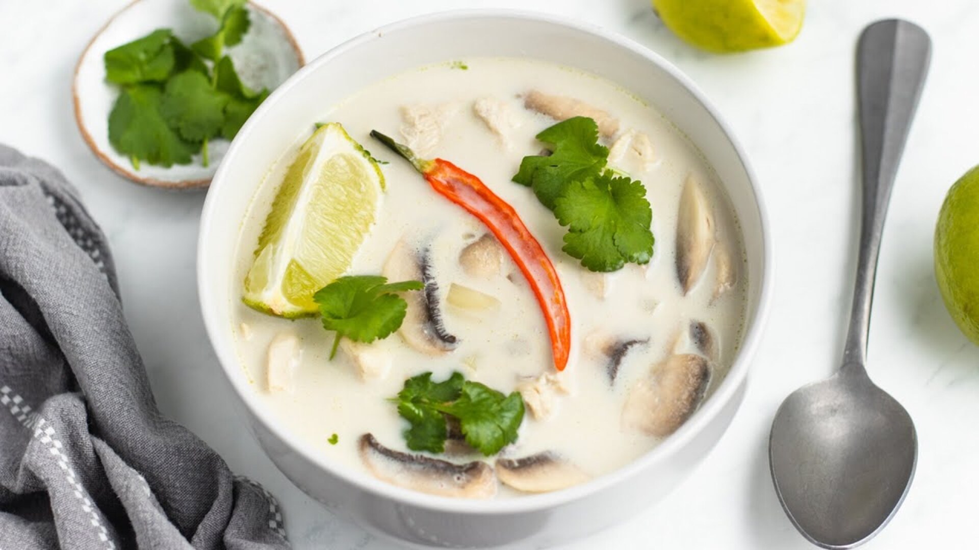 Video thumbnail for Tom Kha Gai (Thai Coconut Chicken Soup) Recipe