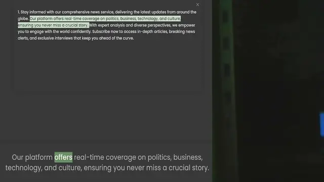 Video thumbnail for 1. Stay informed with our comprehensive news service, delivering the latest updates from around the globe. Our platform offers real-time coverage on politics, business, technology, and culture, ensuring you never miss a crucial story. Wit