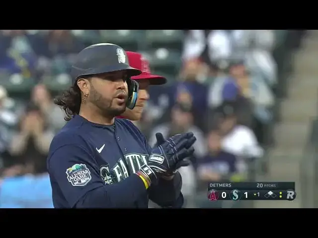 'Video thumbnail for Eugenio Suarez SMACKS a RBI Double, Scoring Julio Rodriguez! | Seattle Mariners | 4/3/2023'