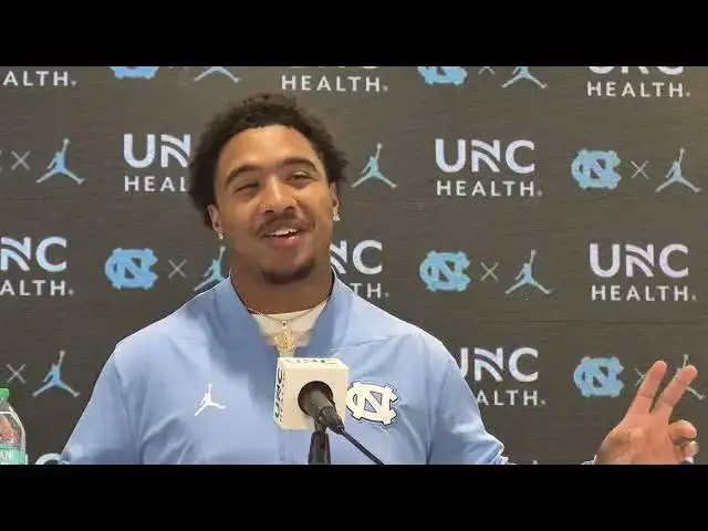 'Video thumbnail for #UNC press conference with defensive tackle CJ Mims and quarterback Gio Lopez'