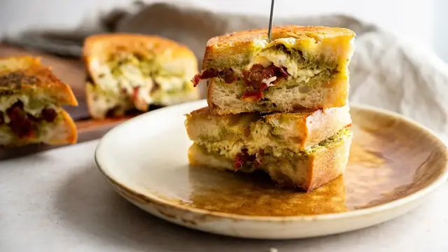 'Video thumbnail for 5-Ingredient Pesto Grilled Cheese Sandwich Recipe'